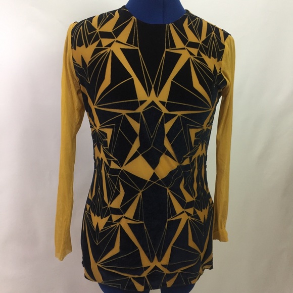 Viviana G Velvet mesh geometric long sleeve tee L - Picture 2 of 8
